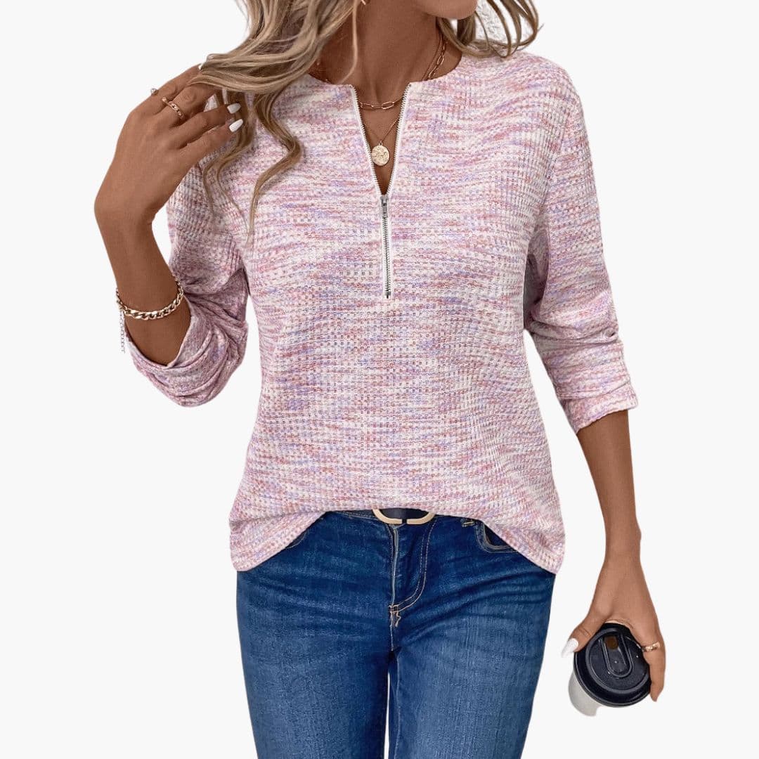 Pull femme à surface texturée et demi zip