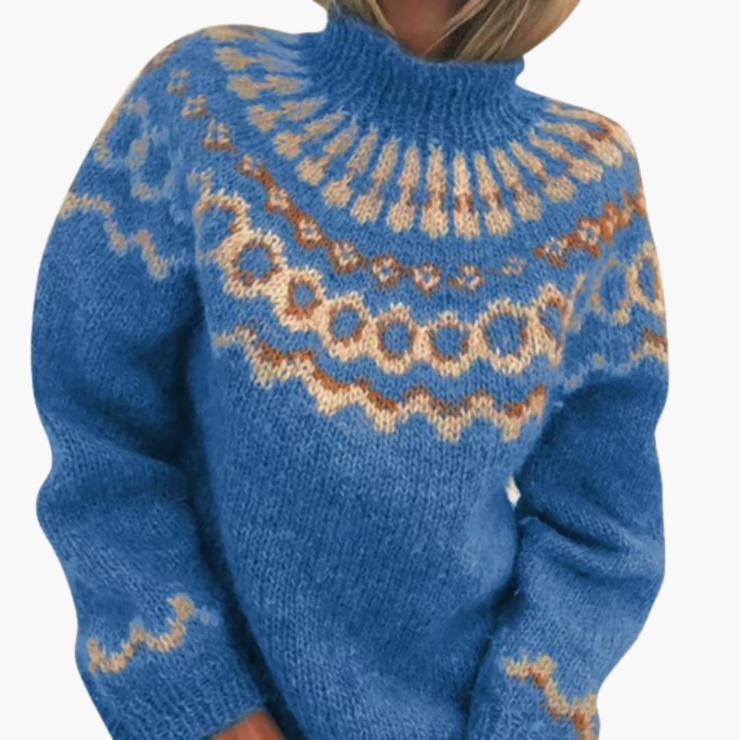 Pull femme avec col montant et maille à motifs