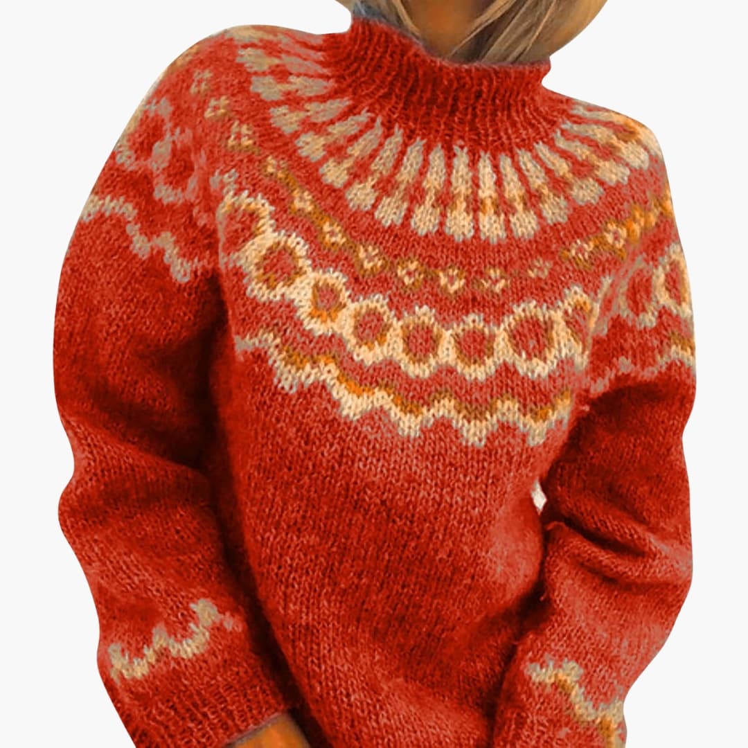 Pull femme avec col montant et maille à motifs