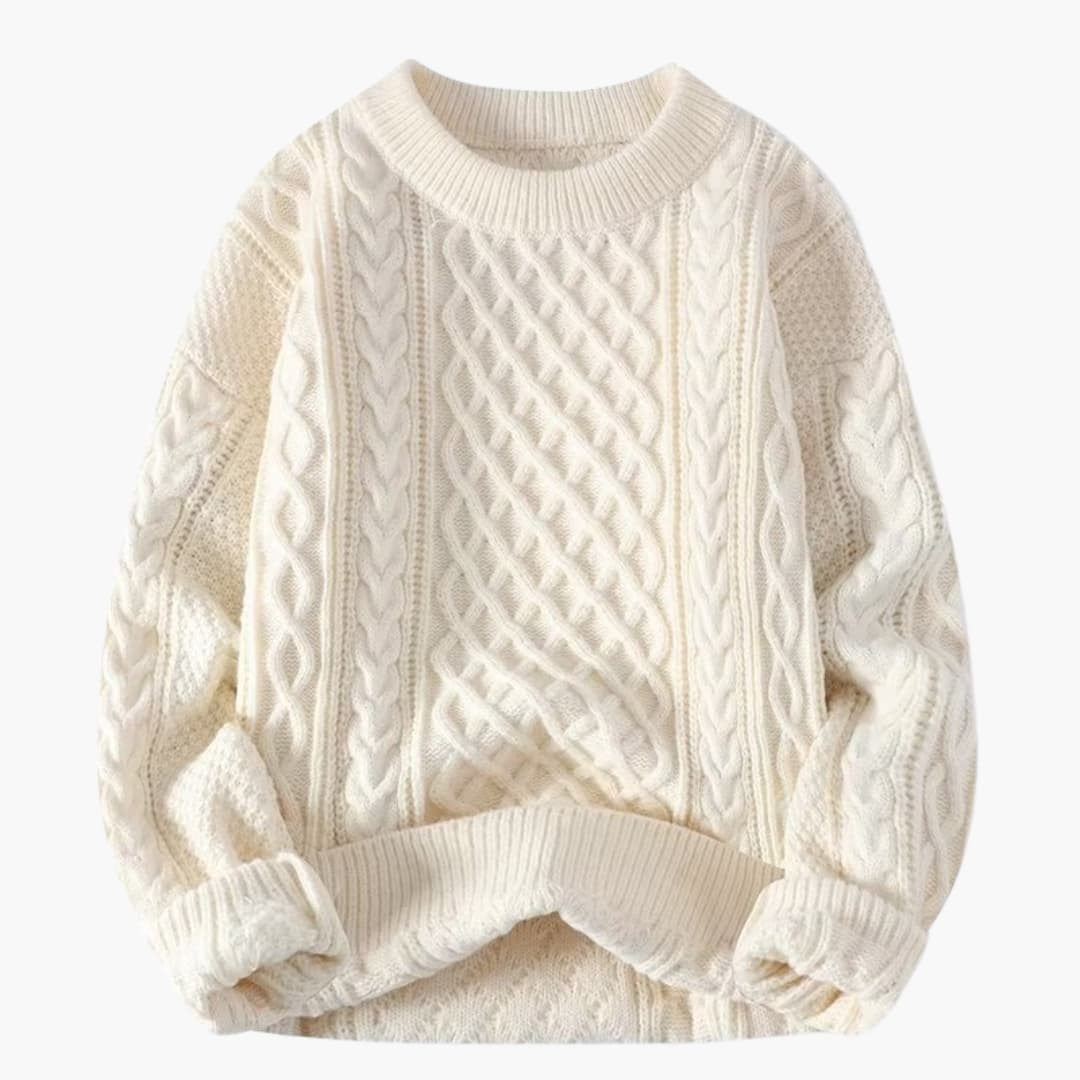 Pull femme avec col rond et maille torsadée