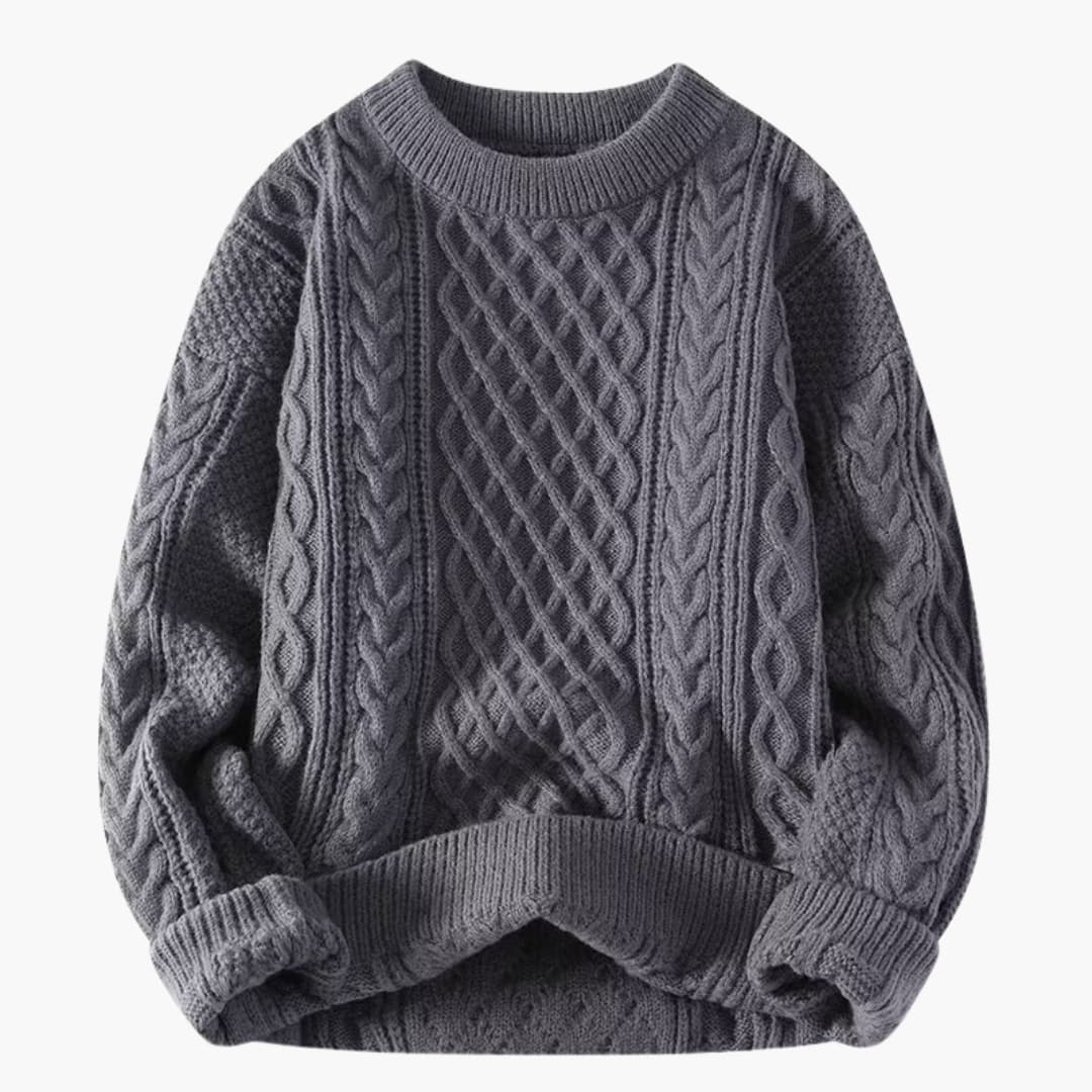 Pull femme avec col rond et maille torsadée