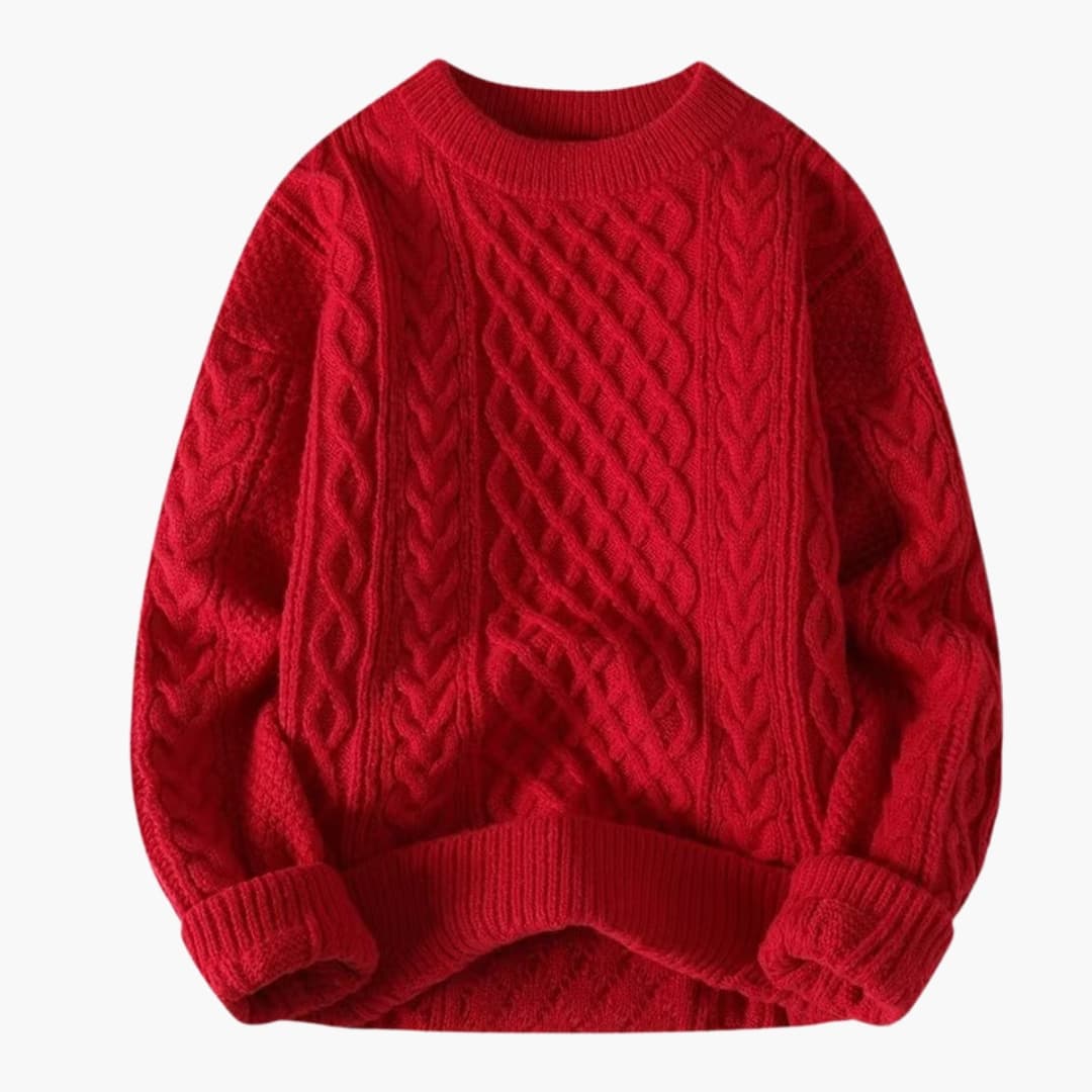 Pull femme avec col rond et maille torsadée