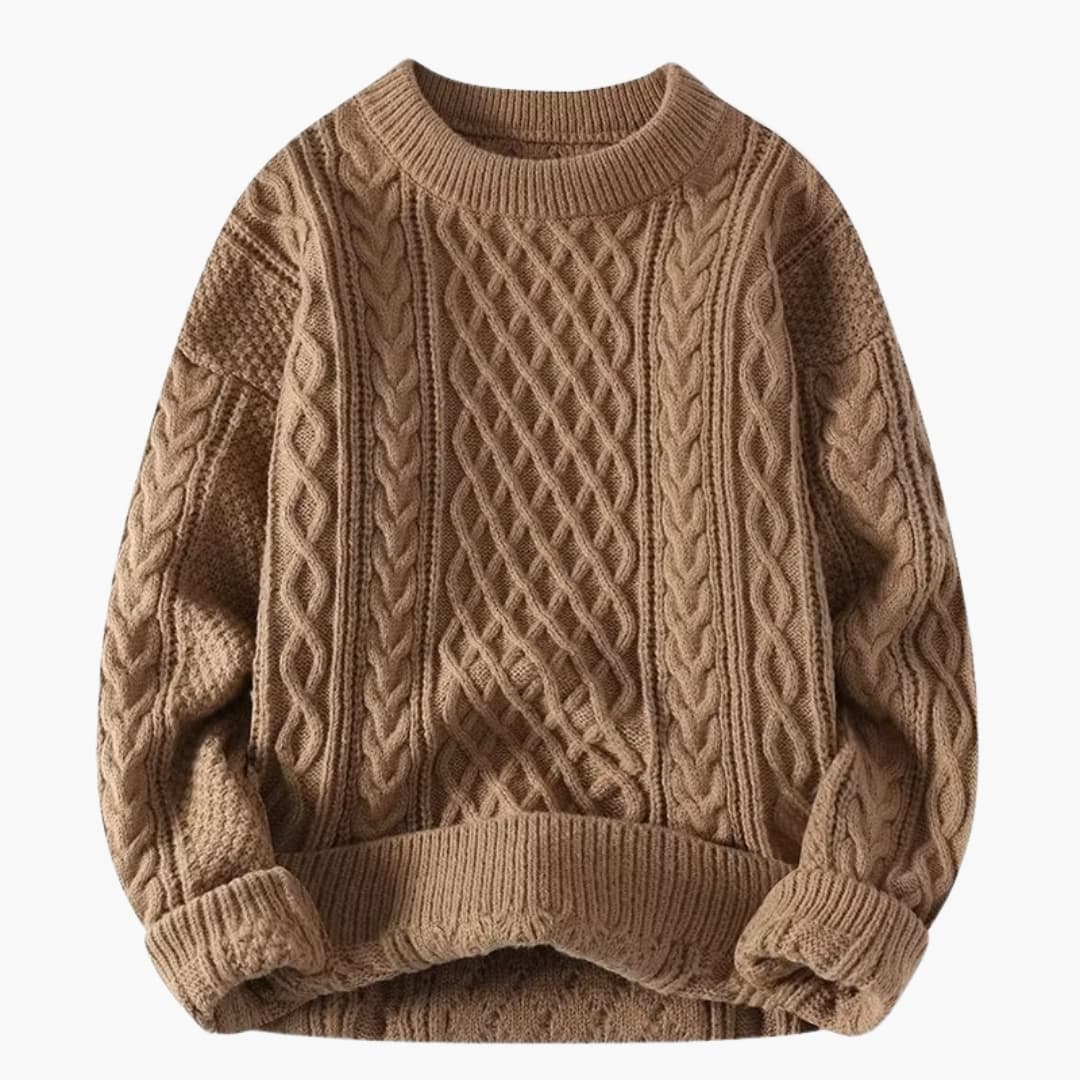 Pull femme avec col rond et maille torsadée