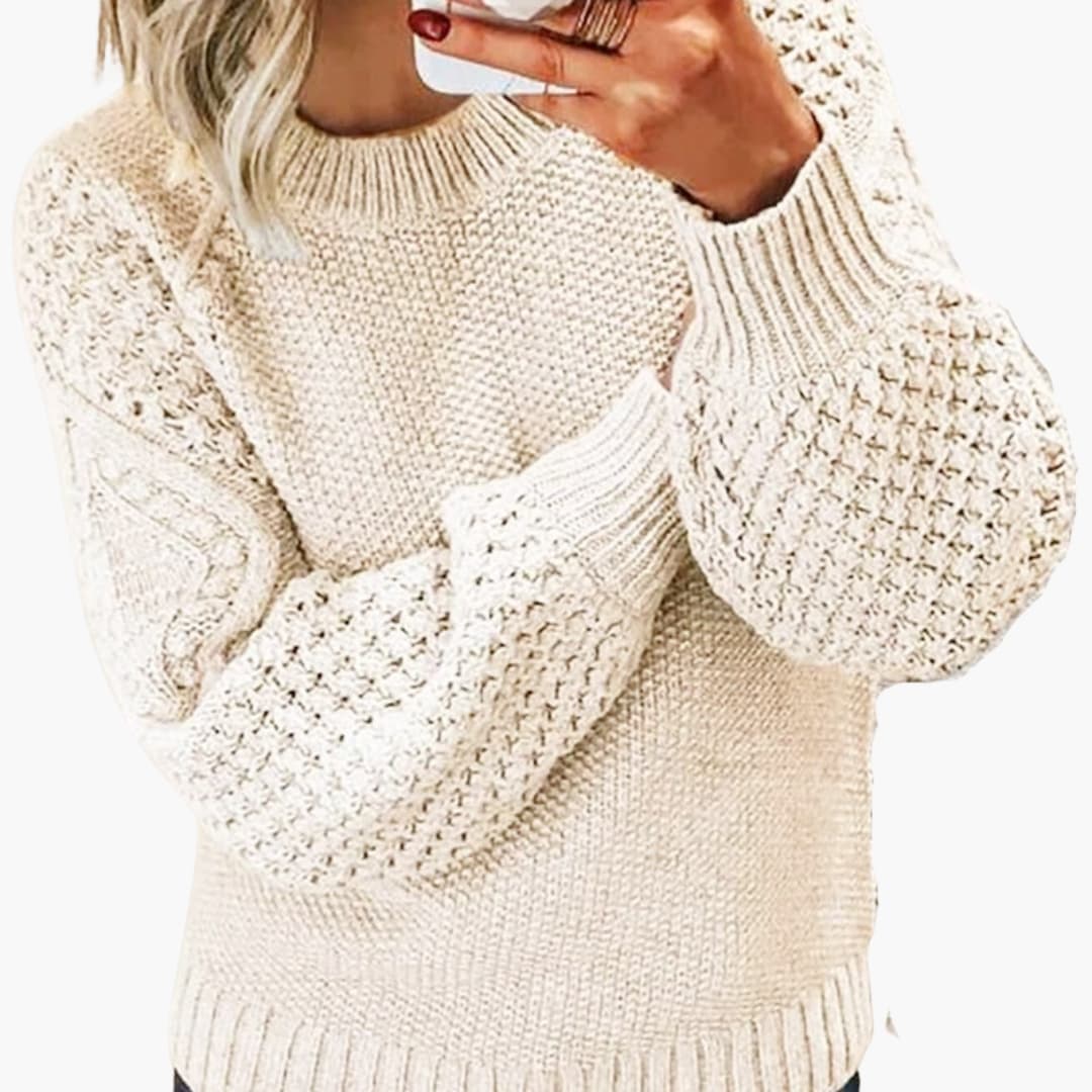 Pull femme avec col rond et manches texturées