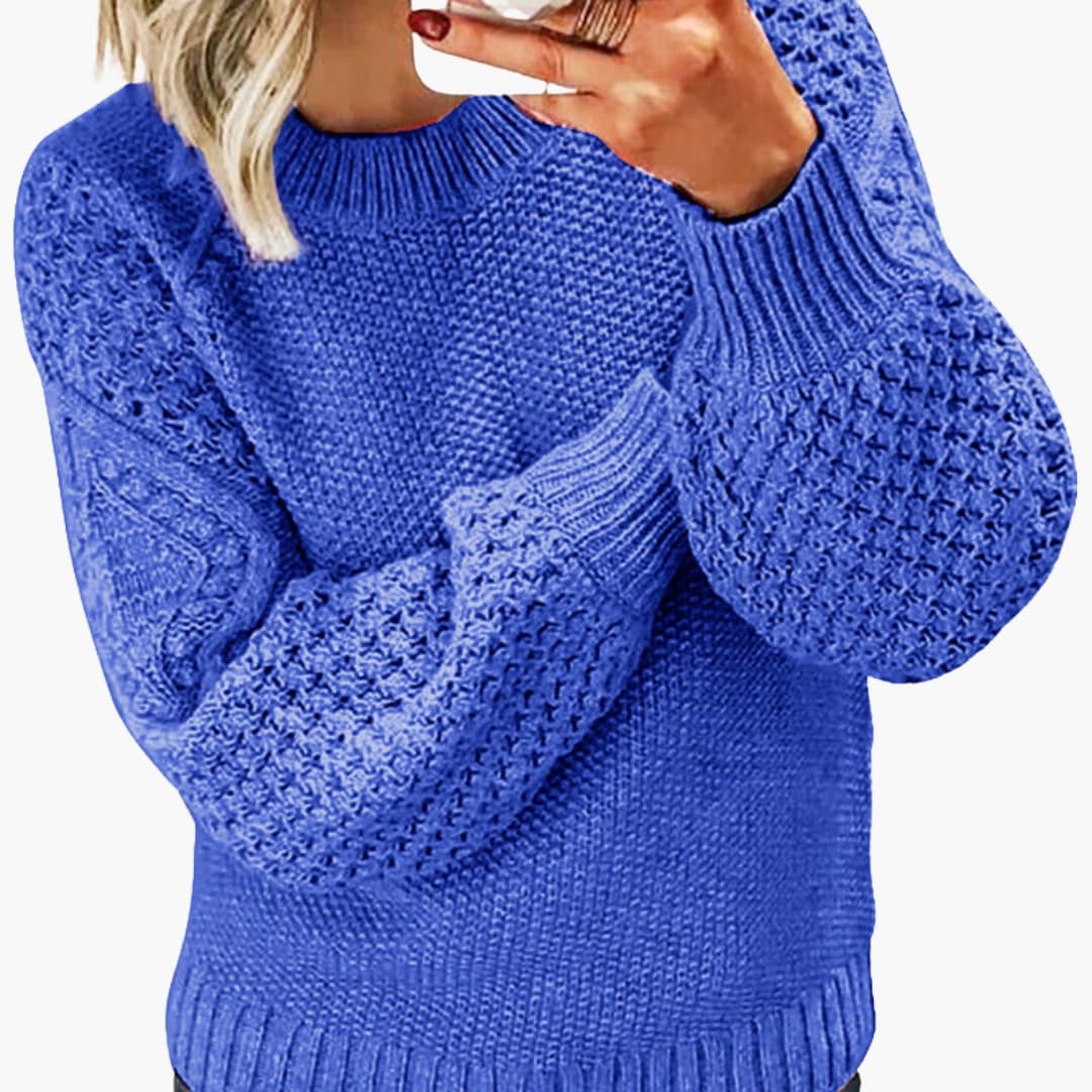 Pull femme avec col rond et manches texturées