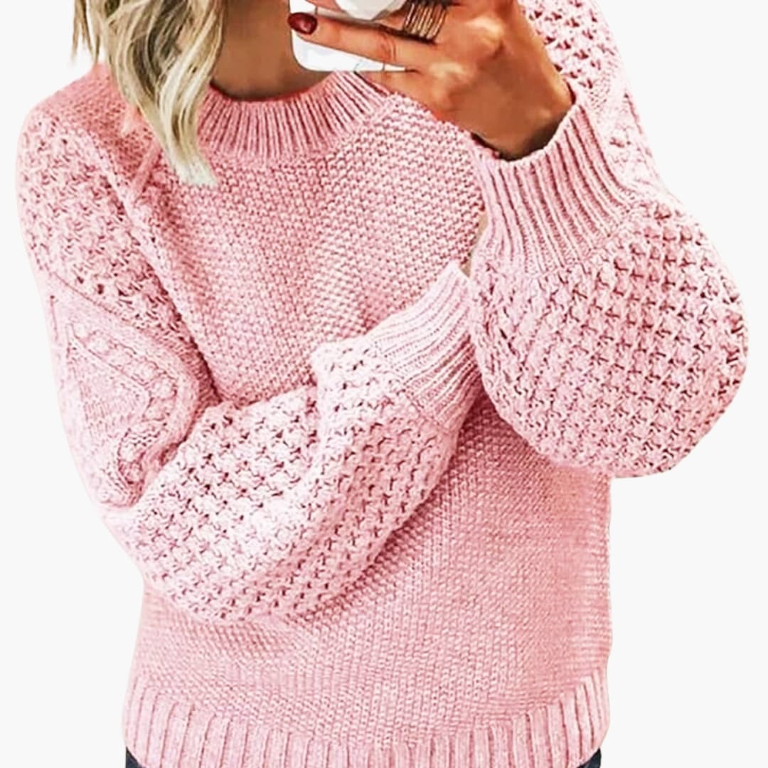Pull femme avec col rond et manches texturées