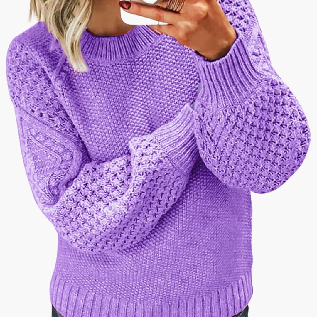 Pull femme avec col rond et manches texturées