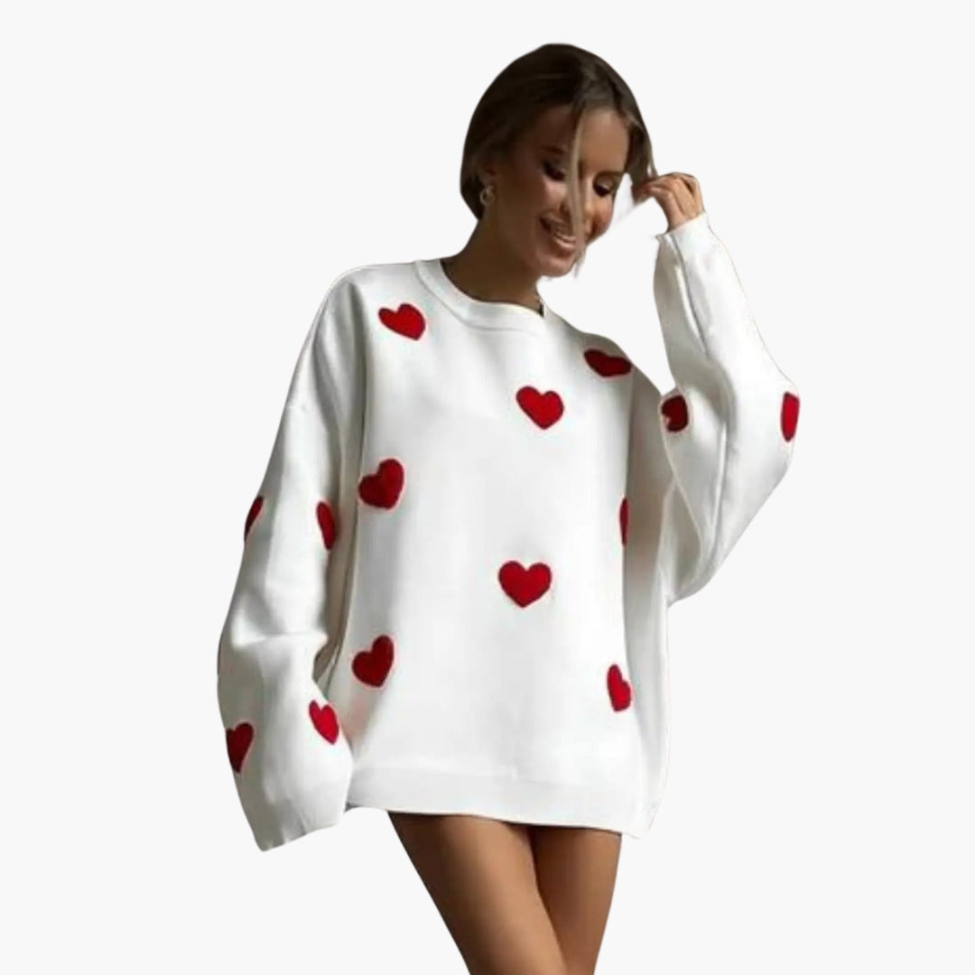 Camisola de mulher com decote redondo e padrões de coração