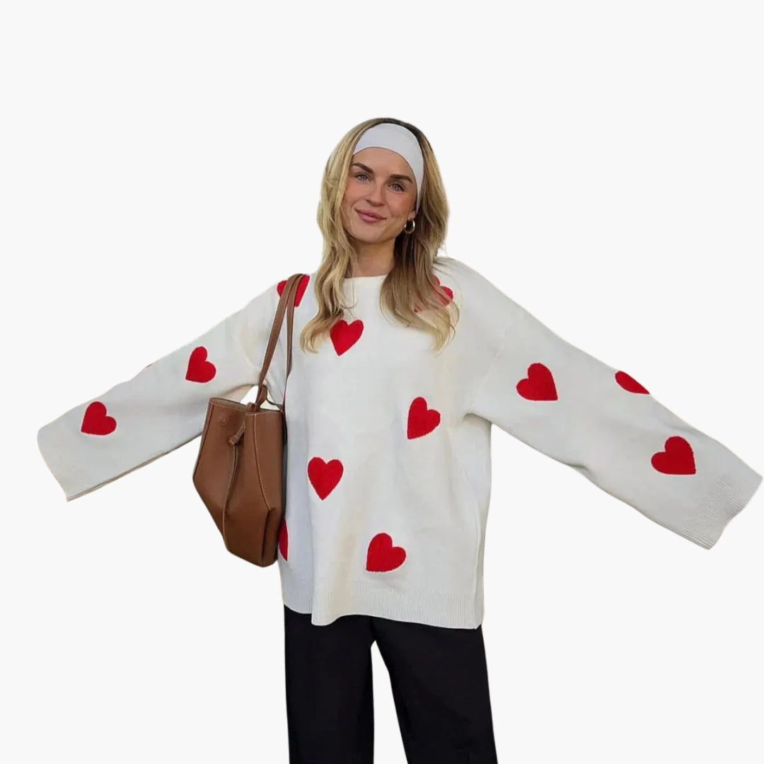 Camisola de mulher com decote redondo e padrões de coração