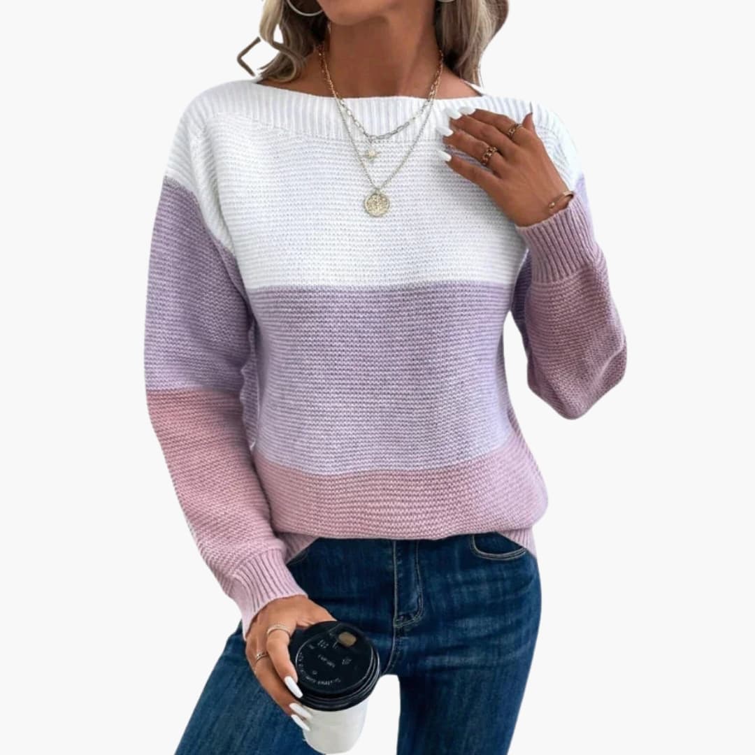 Camisola de mulher com decote redondo e superfície tricotada