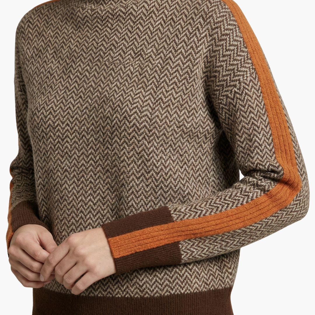 Damepullover med stribet mønster og høj krave