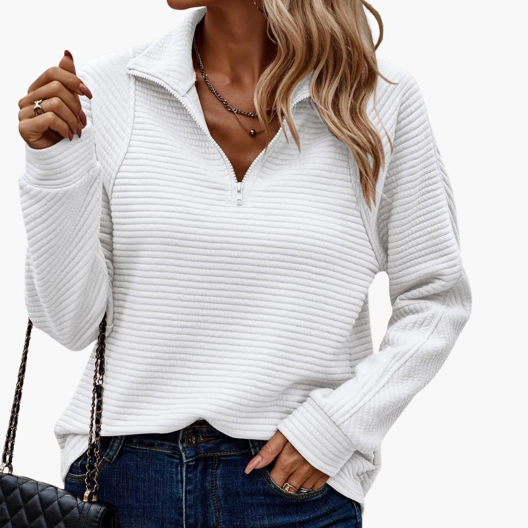 Pull femme col V avec demi zip