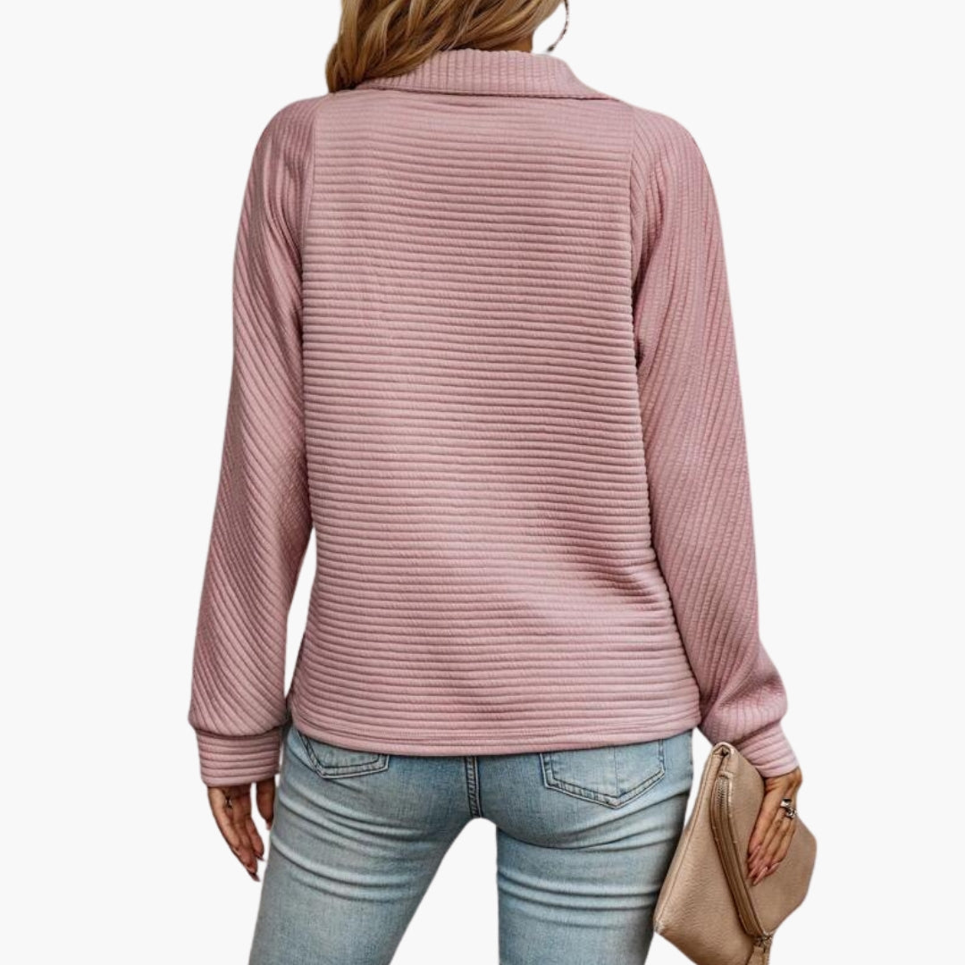 Pull femme col V avec demi zip