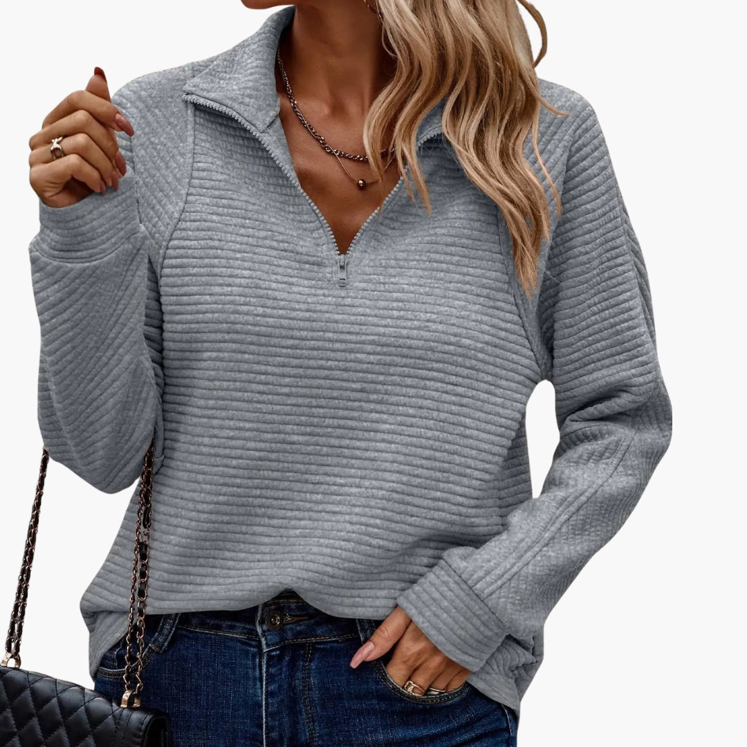 Pull femme col V avec demi zip