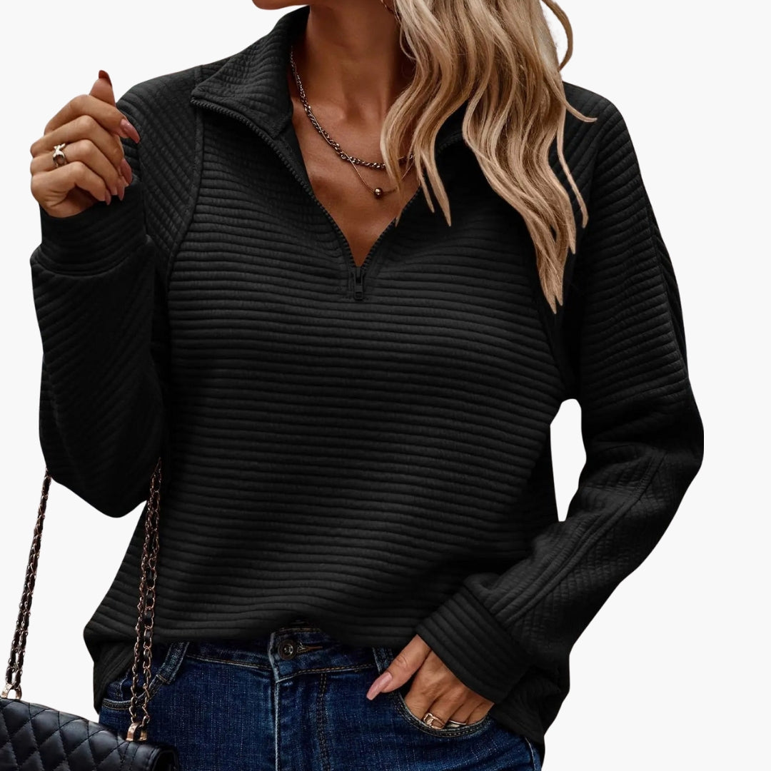 Pull femme col V avec demi zip