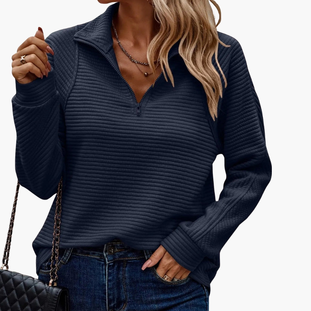 Pull femme col V avec demi zip