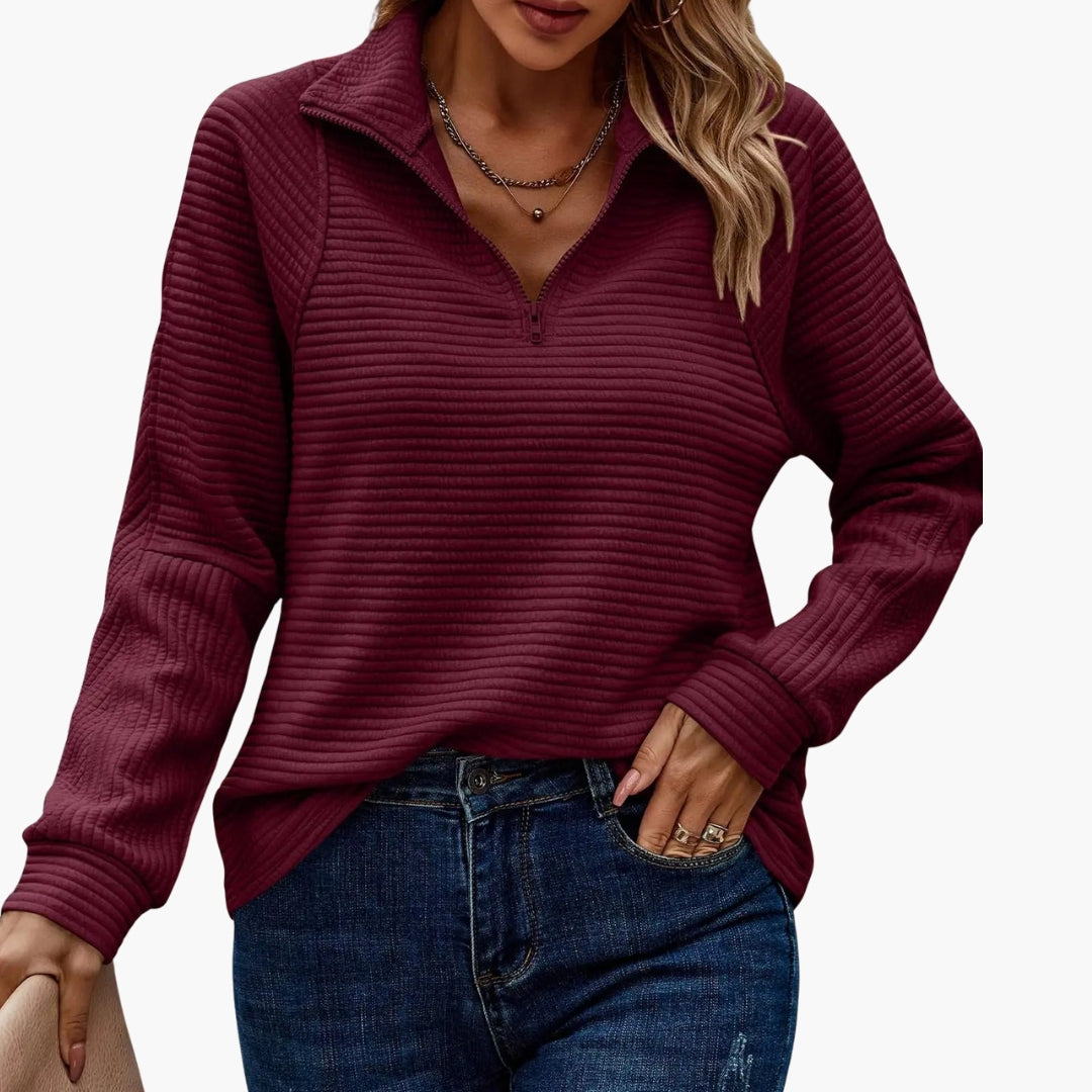Pull femme col V avec demi zip