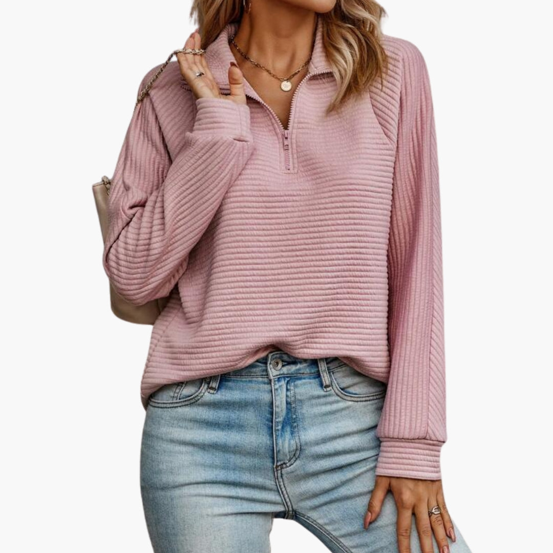 Pull femme col V avec demi zip