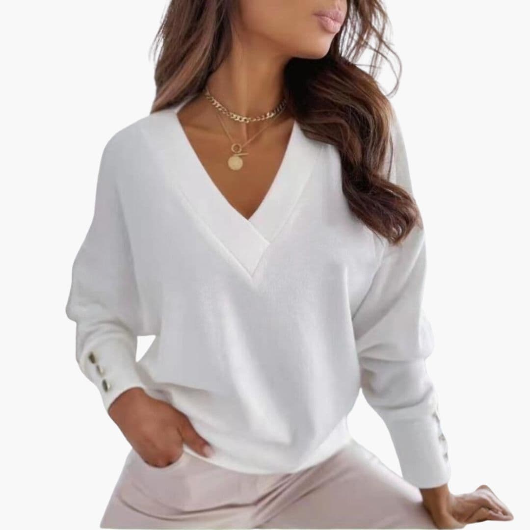 Pull femme col V avec épaules tombantes