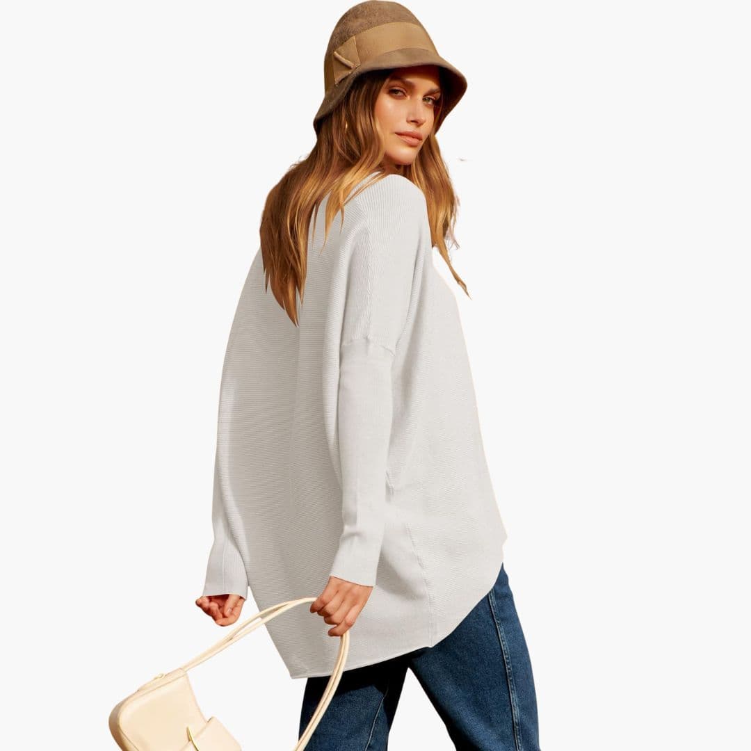 Pull mulher com decote barco e mangas compridas