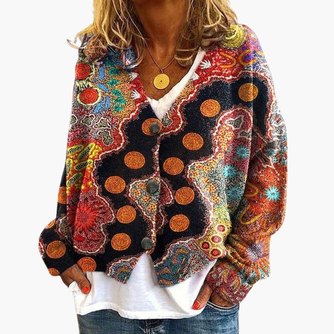 Fargerik strikket genser til dame