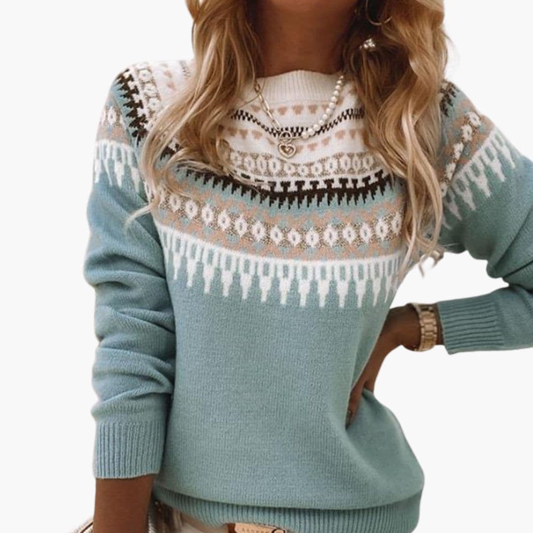 Pull femme col rond à motifs tricotés