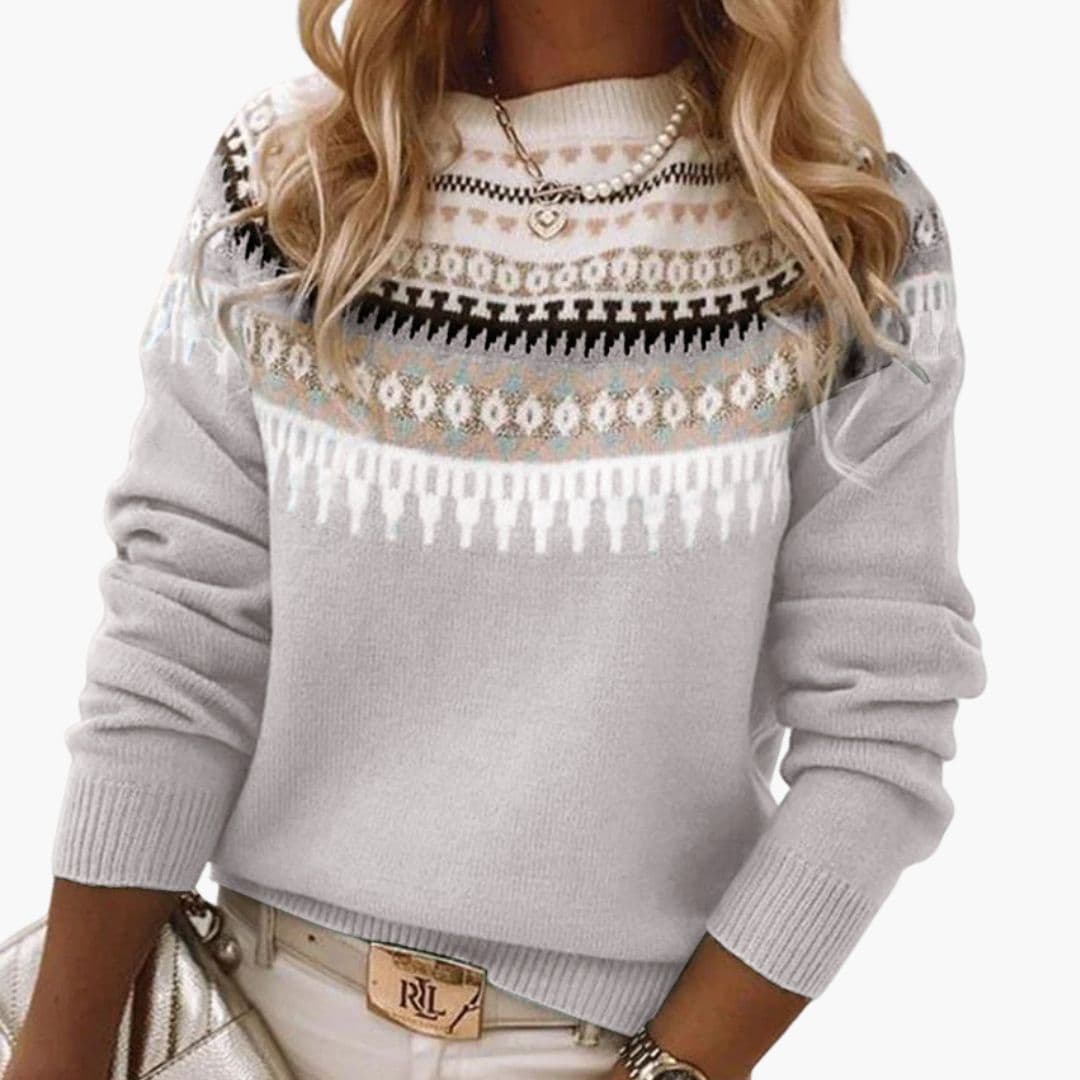 Pull femme col rond à motifs tricotés