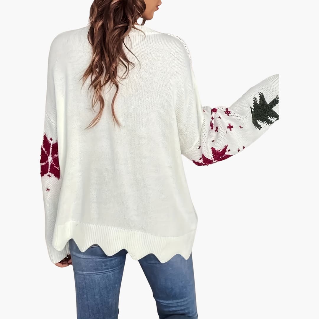 Pull femme col rond avec motif festif tricoté