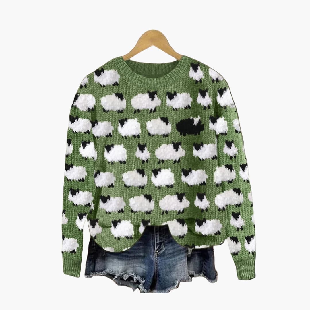 Pull femme col rond avec motif sapins tricotés