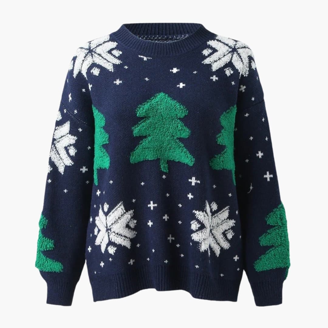 Pull femme col rond avec motifs sapins