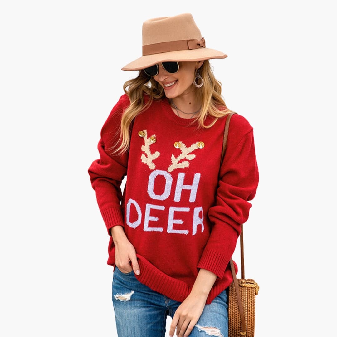 Naisten pyöreäkauluksinen pusero tekstikuvioinnilla