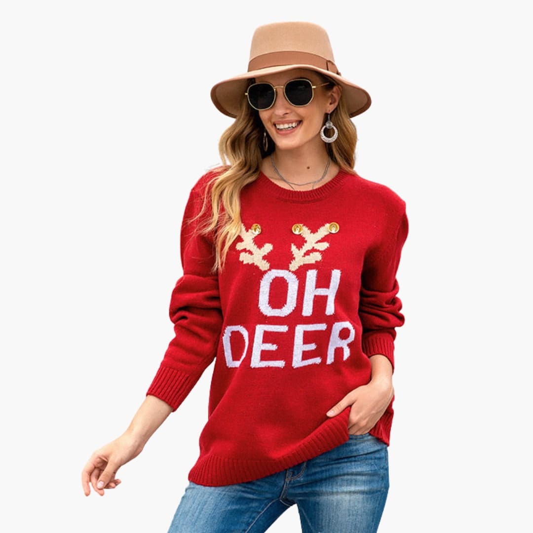 Pull femme col rond avec motif texte