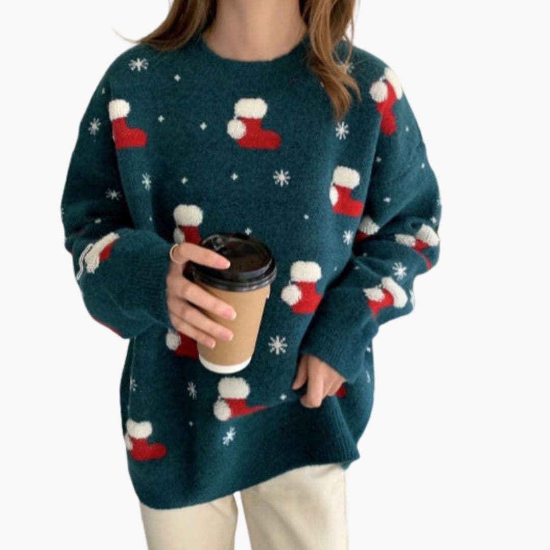 Pull femme col rond en maille à motifs