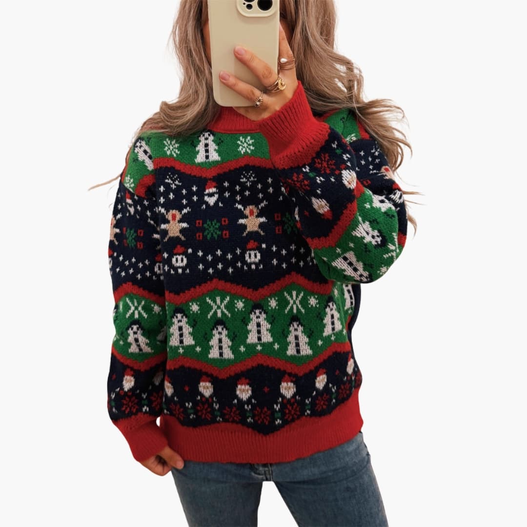 Pull en maille à motifs pour femme avec col rond