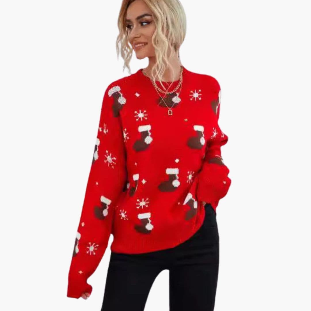 Pull femme col rond en maille à motifs