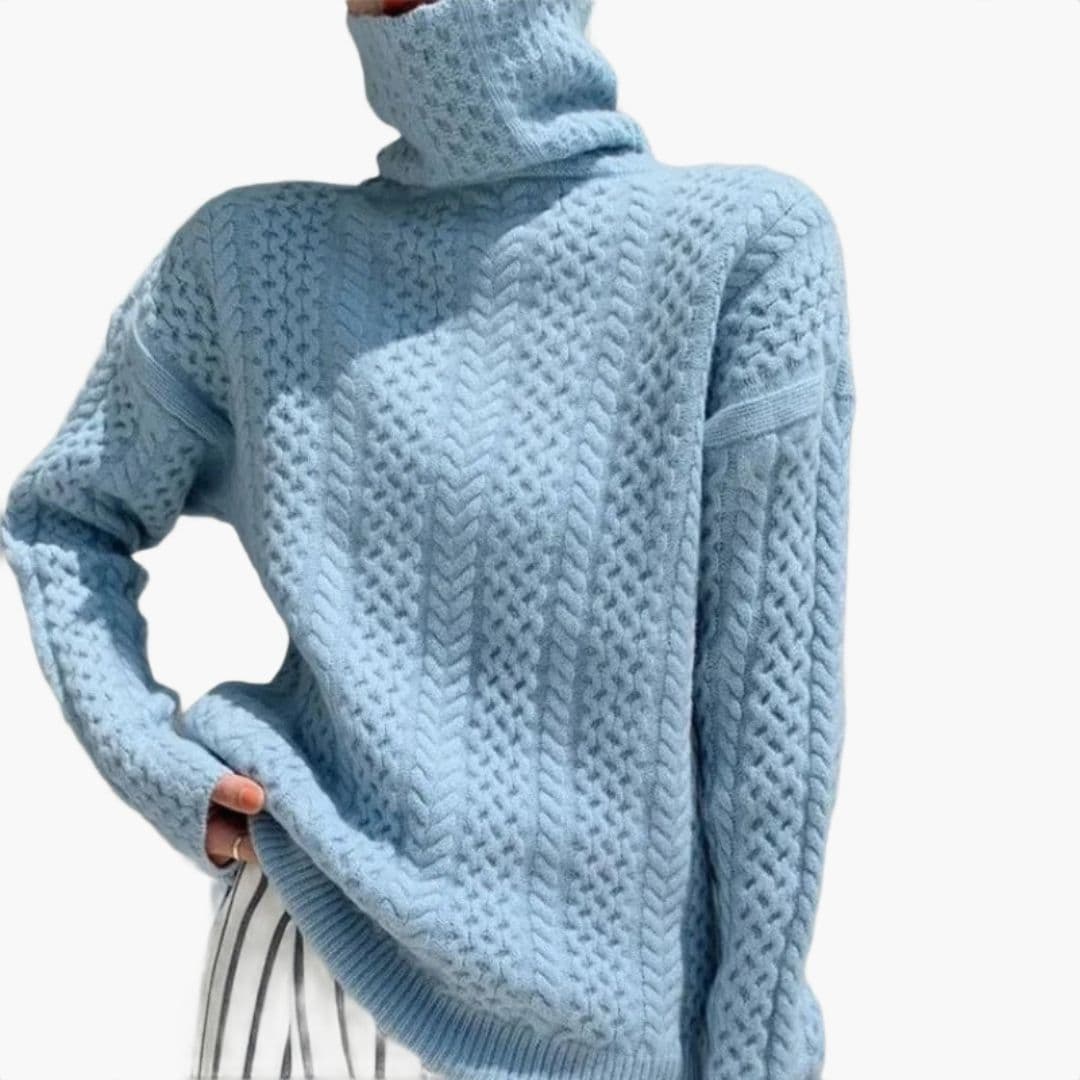 Suéter de mujer con cuello alto de punto trenzado