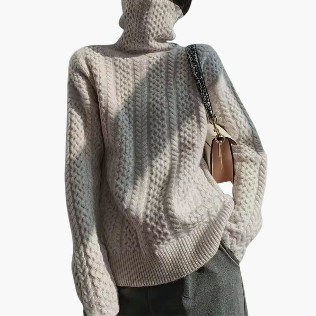 Camisola de malha torcido para mulher com gola alta