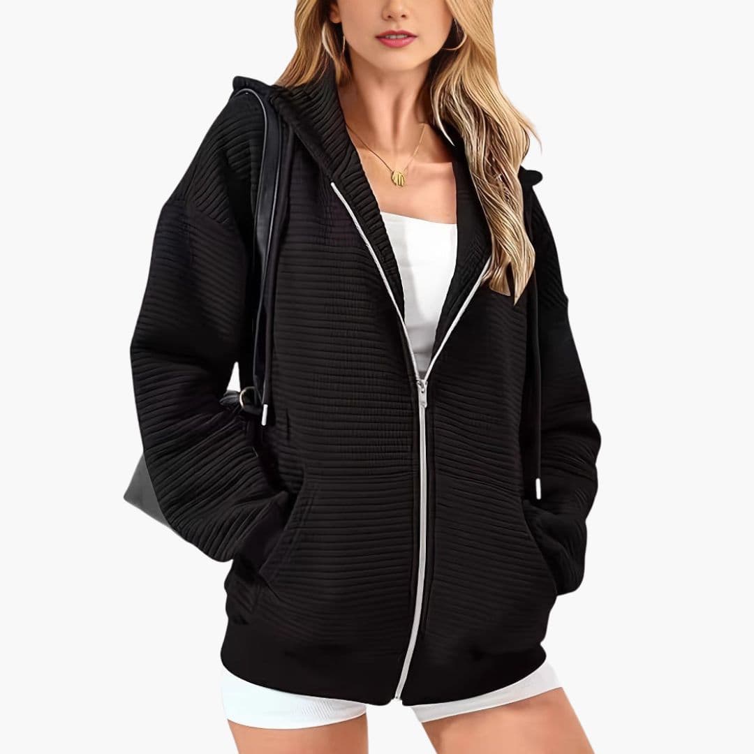 Suéter de mujer acanalado con media cremallera y mangas anchas