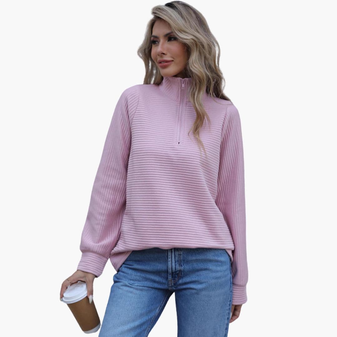 Suéter de mujer acanalado con media cremallera y mangas anchas