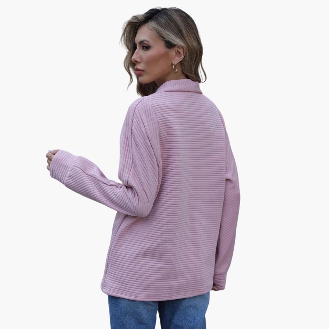 Suéter de mujer acanalado con media cremallera y mangas anchas