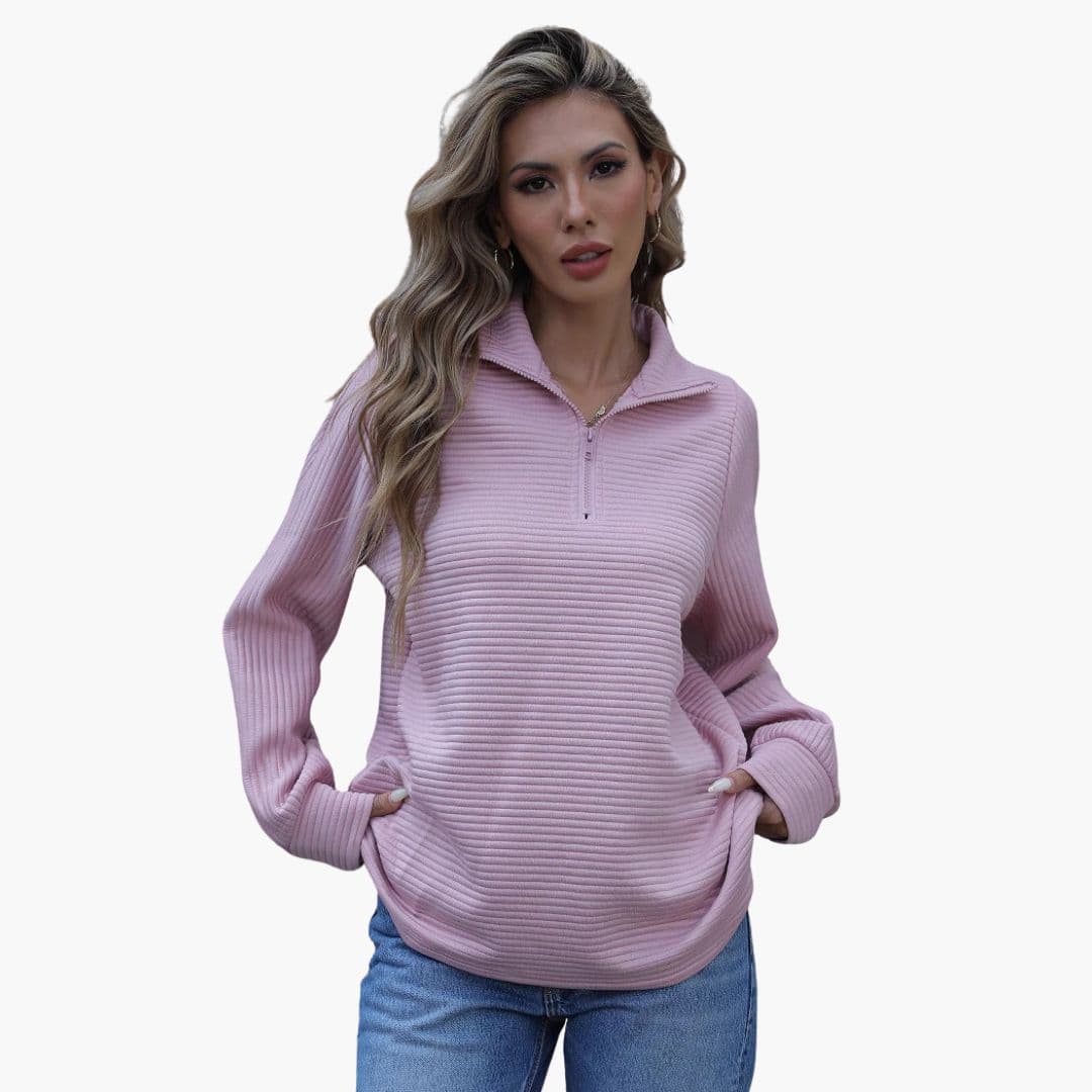 Suéter de mujer acanalado con media cremallera y mangas anchas