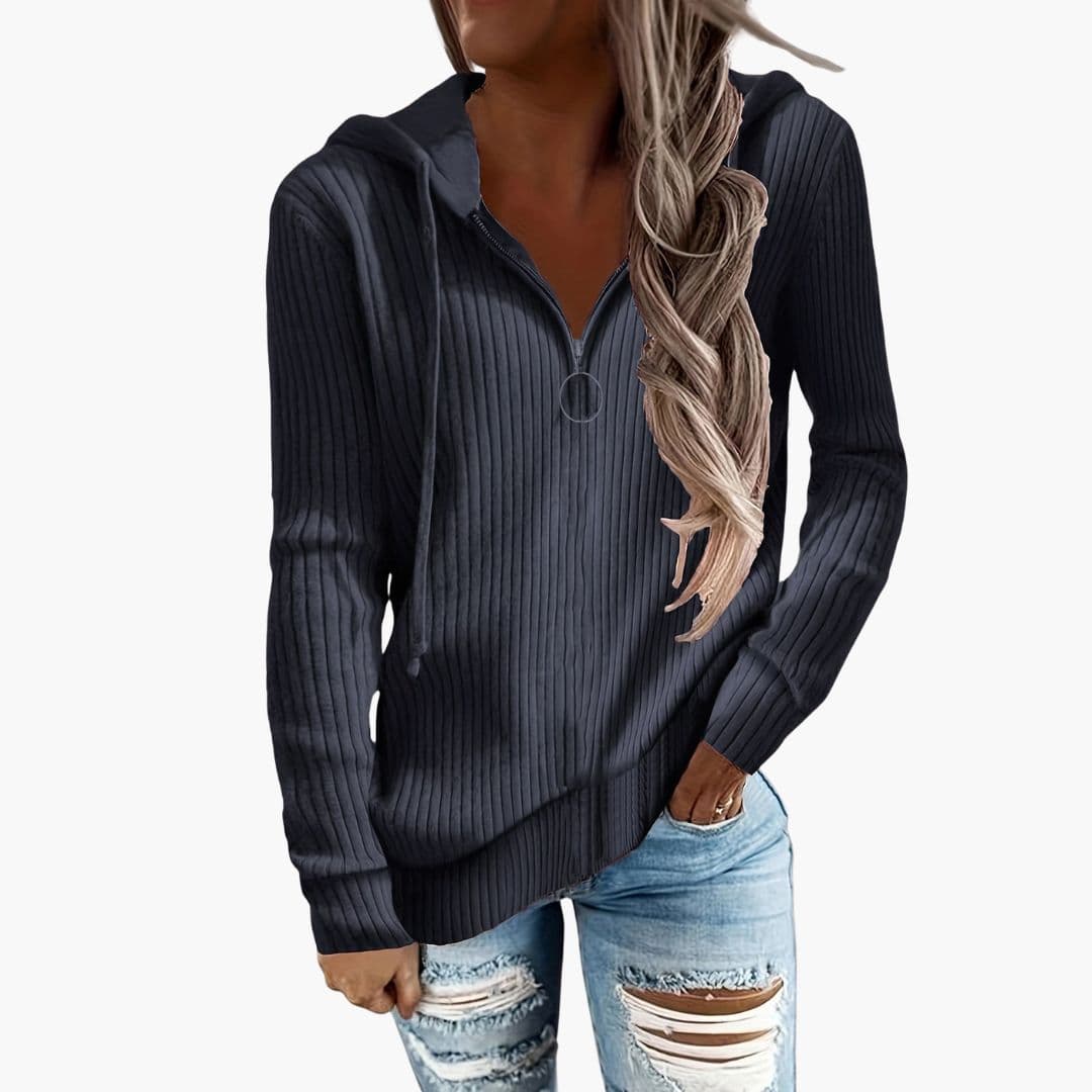 Suéter de mujer de punto con cuello alto y cierre con cremallera