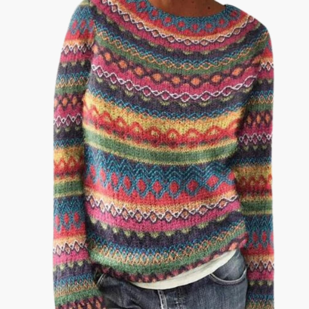 Damestrui van gebreide stof met ronde hals en gestreept patroon