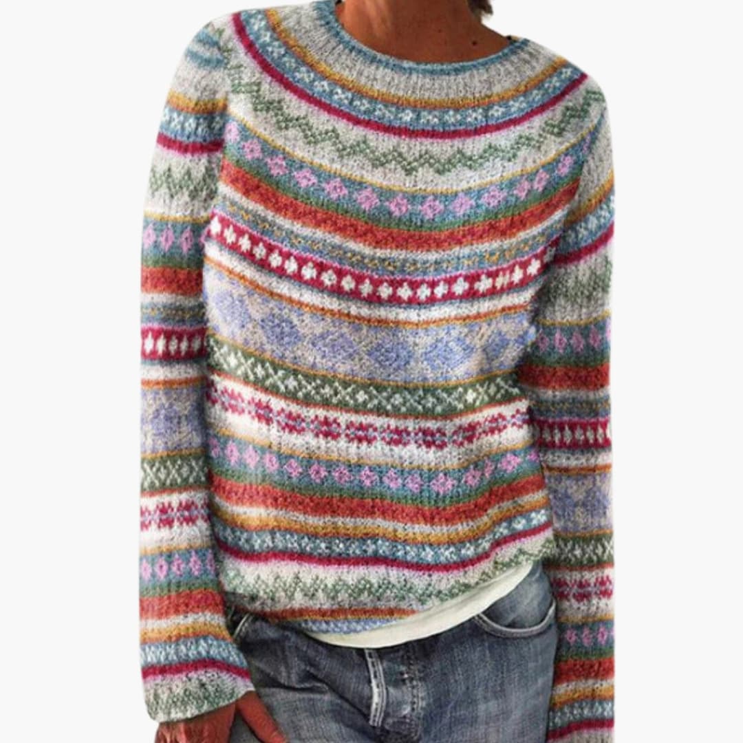Suéter de mujer de punto con cuello redondo y diseño a rayas