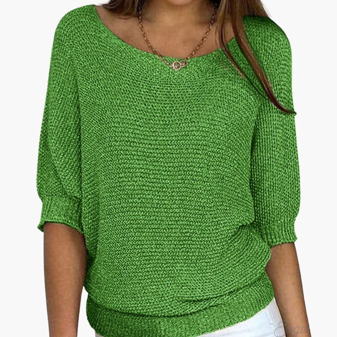 Pull femme en maille avec col rond et ourlet côtelé