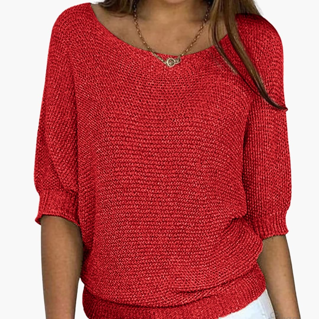 Pull femme en maille avec col rond et ourlet côtelé