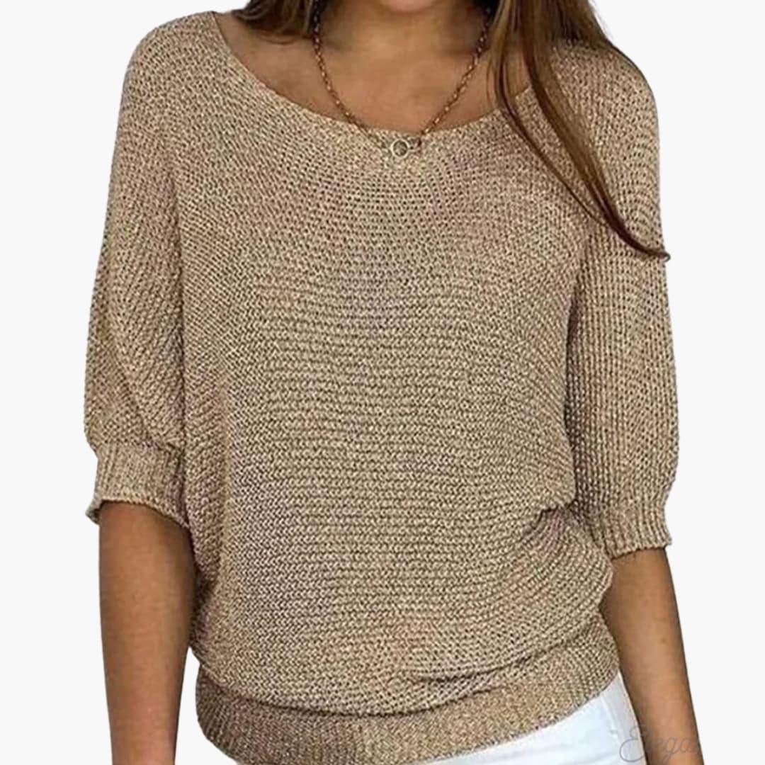 Pull femme en maille avec col rond et ourlet côtelé