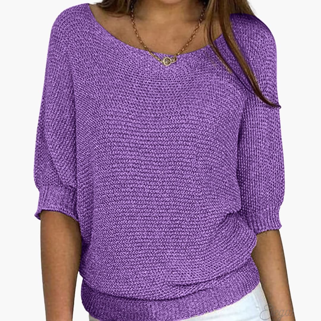 Pull femme en maille avec col rond et ourlet côtelé