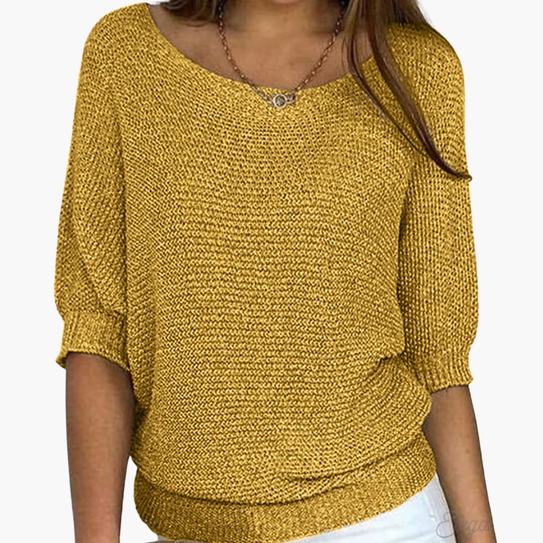 Pull femme en maille avec col rond et ourlet côtelé