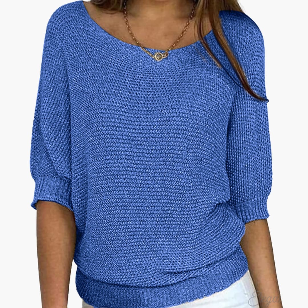 Pull femme en maille avec col rond et ourlet côtelé
